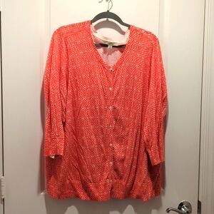 Sejour Coral Geometric Button-Up Blouse Size 3x